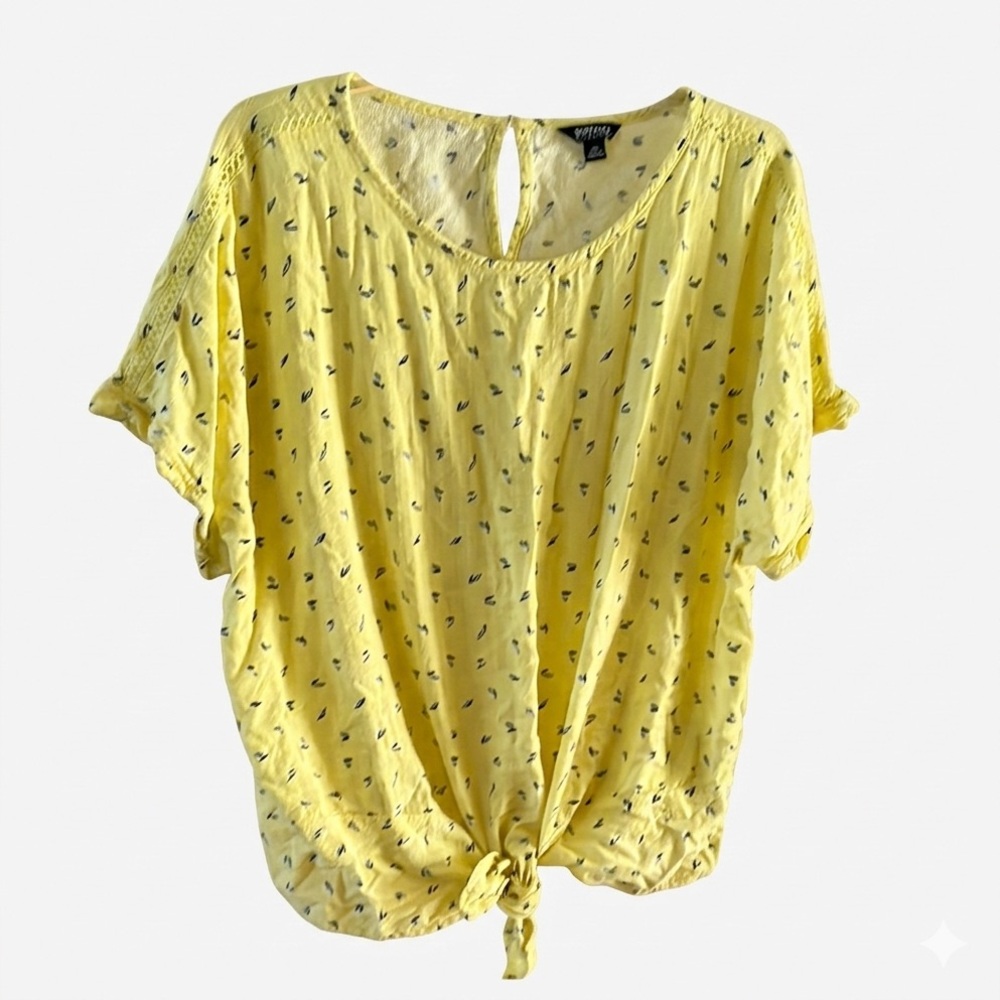 BUFFALO DAVID BITTON Yellow Floral Top with Tie Front XXL